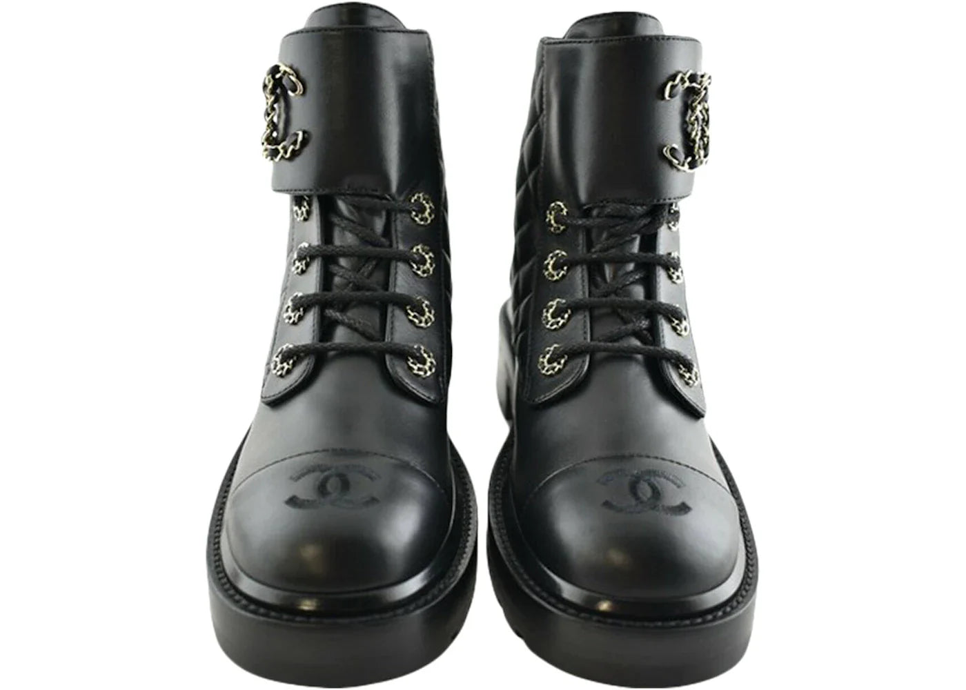 Chanel Combat-Boot mit Steppmuster aus schwarzem Leder