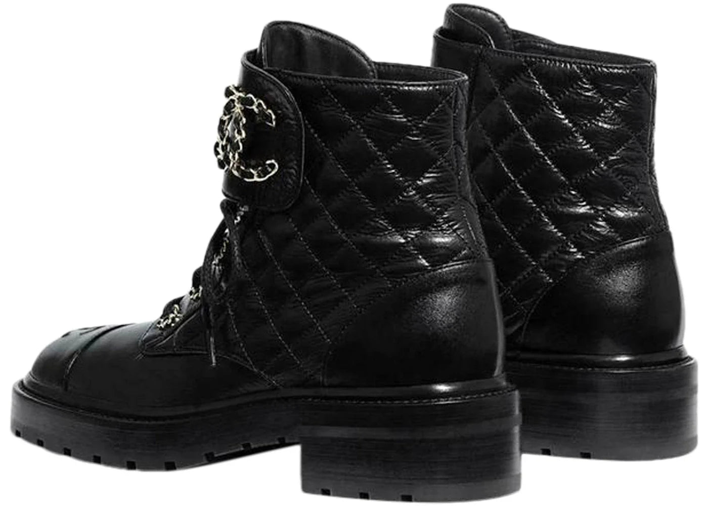 Chanel Combat-Boot mit Steppmuster aus schwarzem Leder