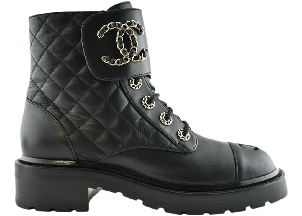 Chanel Combat-Boot mit Steppmuster aus schwarzem Leder