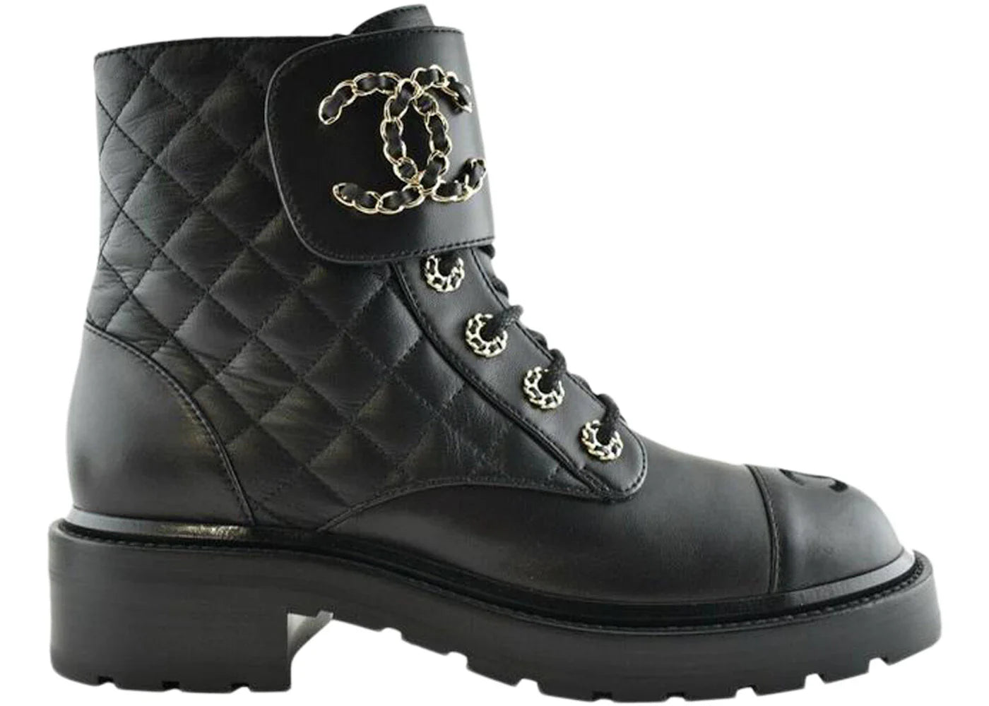 Chanel Combat-Boot mit Steppmuster aus schwarzem Leder