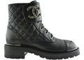 Chanel Combat-Boot mit Steppmuster aus schwarzem Leder