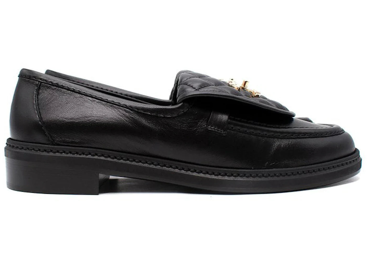 Chanel Slipper mit Stepplasche, schwarzes Leder