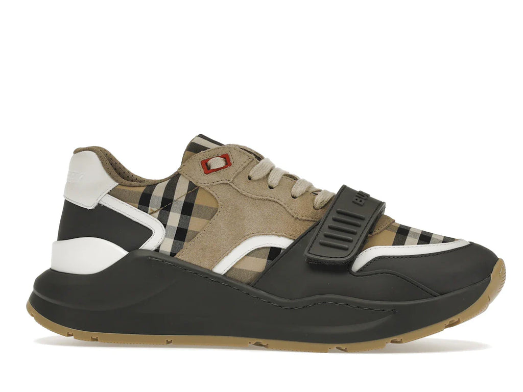 Burberry Ramsey Vintage Check Wildleder-Sneaker Grau Archiv Beige