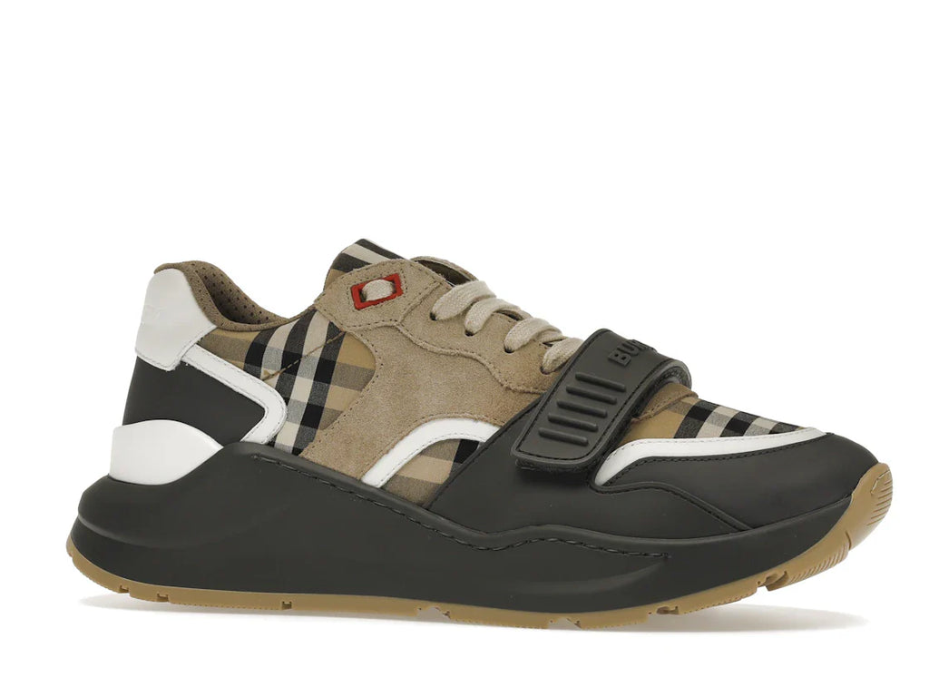 Burberry Ramsey Vintage Check Wildleder-Sneaker Grau Archiv Beige