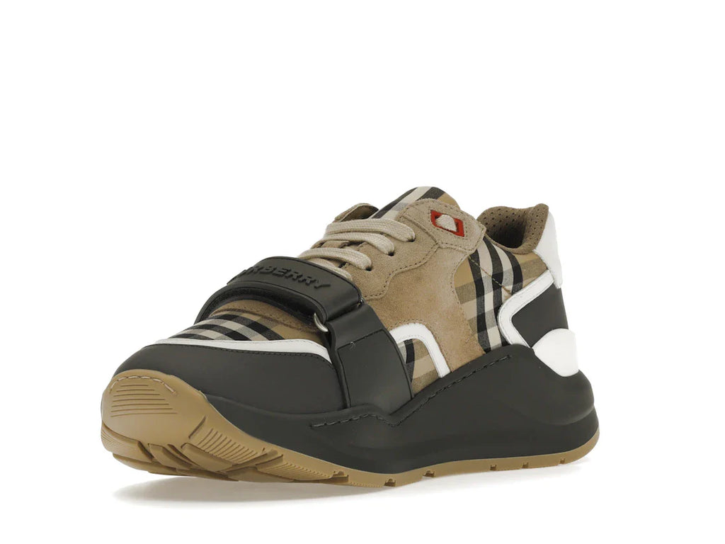 Burberry Ramsey Vintage Check Wildleder-Sneaker Grau Archiv Beige