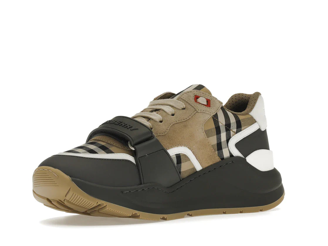 Burberry Ramsey Vintage Check Wildleder-Sneaker Grau Archiv Beige