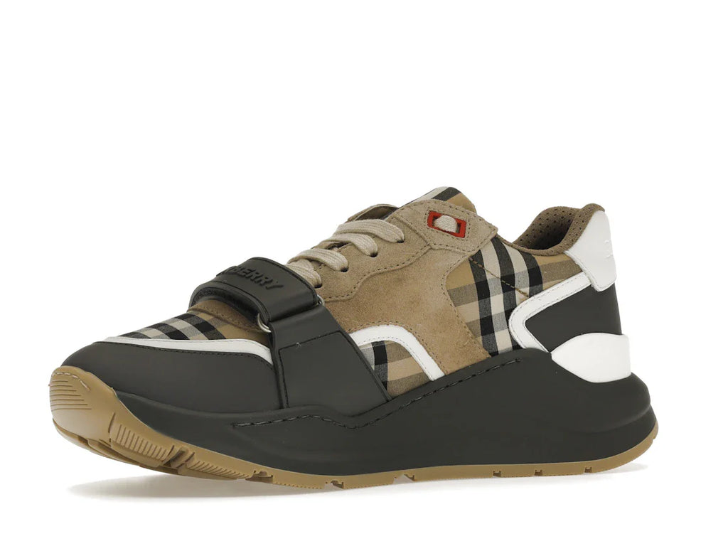 Burberry Ramsey Vintage Check Wildleder-Sneaker Grau Archiv Beige