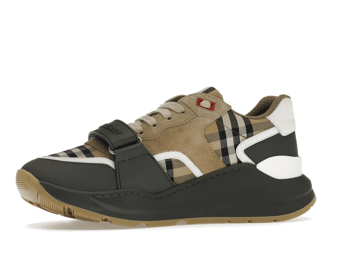 Burberry Ramsey Vintage Check Wildleder-Sneaker Grau Archiv Beige