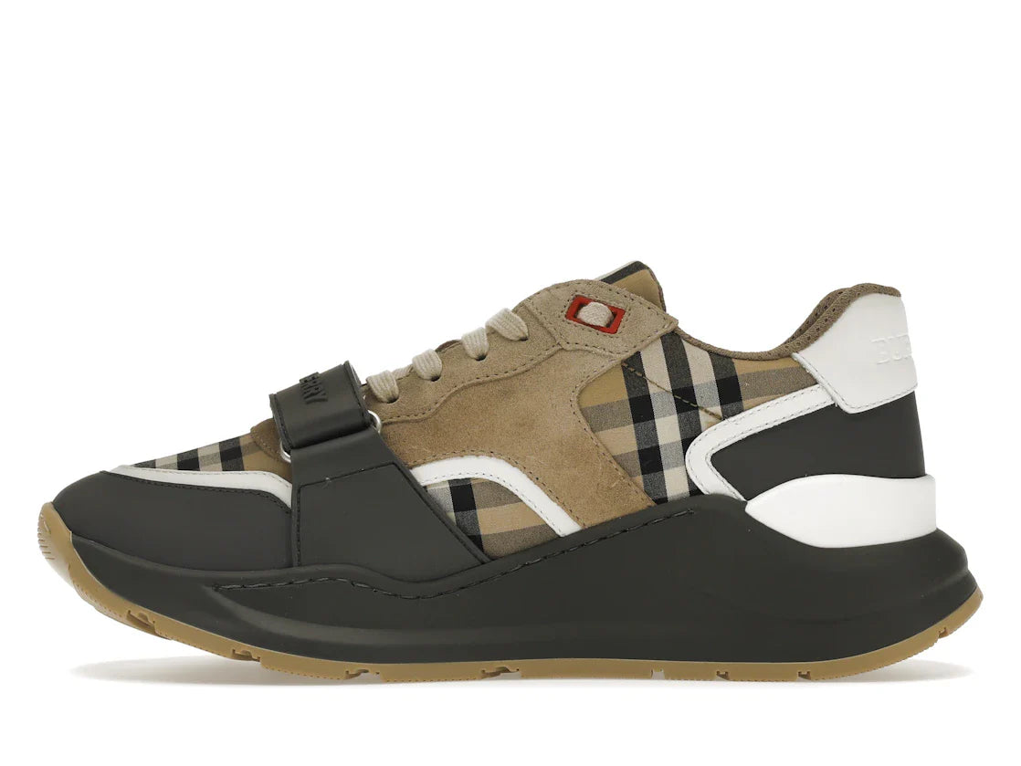 Burberry Ramsey Vintage Check Wildleder-Sneaker Grau Archiv Beige
