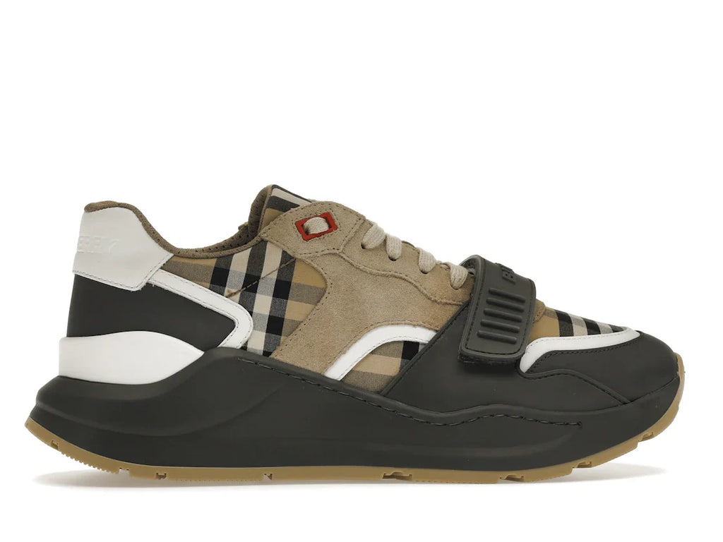 Burberry Ramsey Vintage Check Wildleder-Sneaker Grau Archiv Beige